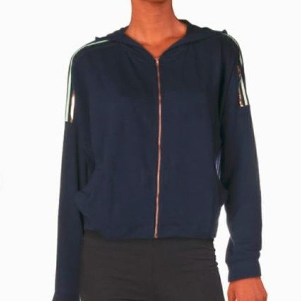 Splendid Metallic Striped Dolman Sleeve Hooded Activewear Jacket